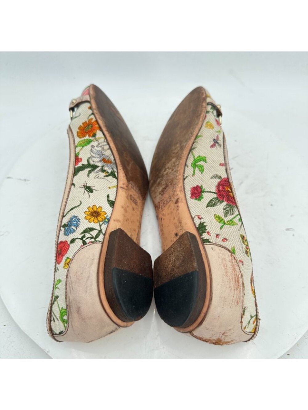 Gucci Women Size 6.5B Flora canvas ballet Leather Bamboo horsebit Flat Shoes - Picture 6 of 11